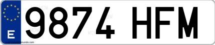 Ejemplo de matrícula española 9874 HFM
