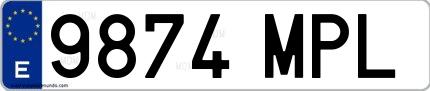 Ejemplo de matrícula española 9874 MPL