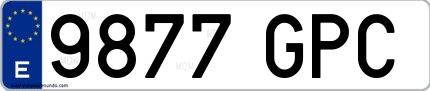 Ejemplo de matrícula española 9877 GPC