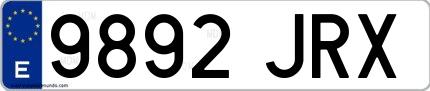 Ejemplo de matrícula española 9892 JRX