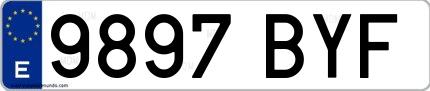Ejemplo de matrícula española 9897 BYF