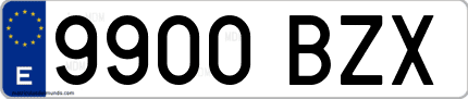 Ejemplo de matrícula de coche ordinaria 9900 BZX