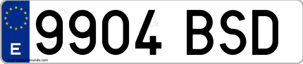 Ejemplo de matrícula de coche ordinaria 9904 BSD