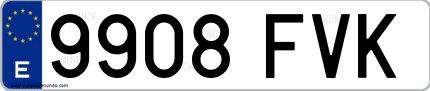 Ejemplo de matrícula española 9908 FVK