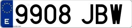 Ejemplo de matrícula española 9908 JBW