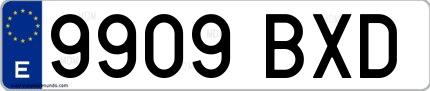 Ejemplo de matrícula española 9909 BXD