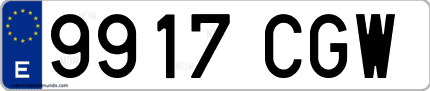 Ejemplo de matrícula de coche ordinaria 9917 CGW