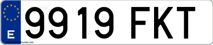 Ejemplo de matrícula de coche ordinaria 9919 FKT