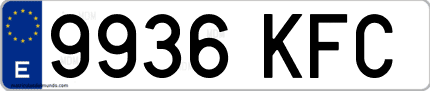 Ejemplo de matrícula de coche ordinaria 9936 KFC