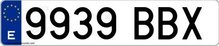 Ejemplo de matrícula española 9939 BBX