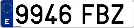 Ejemplo de matrícula española 9946 FBZ