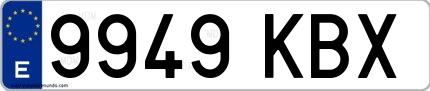 Ejemplo de matrícula española 9949 KBX