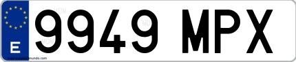 Ejemplo de matrícula española 9949 MPX