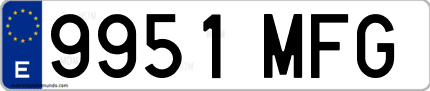 Ejemplo de matrícula de coche ordinaria 9951 MFG