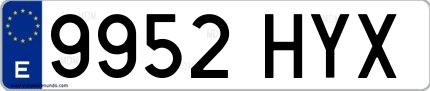 Ejemplo de matrícula española 9952 HYX