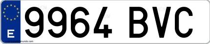 Ejemplo de matrícula española 9964 BVC