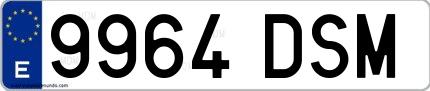 Ejemplo de matrícula española 9964 DSM