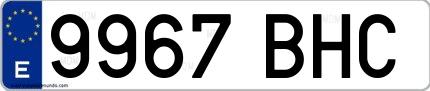 Ejemplo de matrícula española 9967 BHC