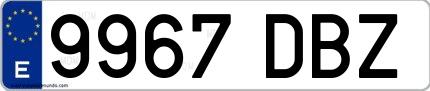 Ejemplo de matrícula española 9967 DBZ