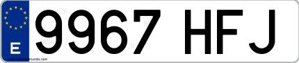Ejemplo de matrícula española 9967 HFJ