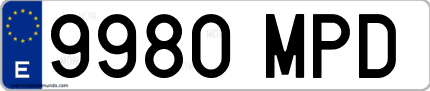 Ejemplo de matrícula de coche ordinaria 9980 MPD