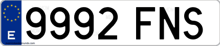 Ejemplo de matrícula de coche ordinaria 9992 FNS