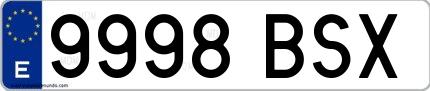 Ejemplo de matrícula española 9998 BSX