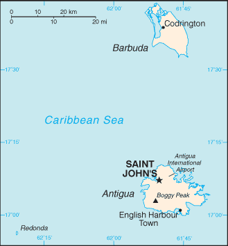 Mapa de Antigua y Barbuda político actualizado
