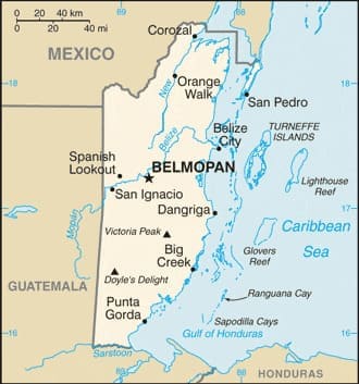 Updated political map of Belize