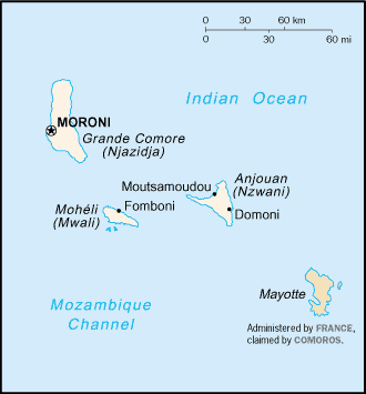 Mapa de Comoras político actualizado