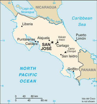 Mapa de Costa Rica político actualizado