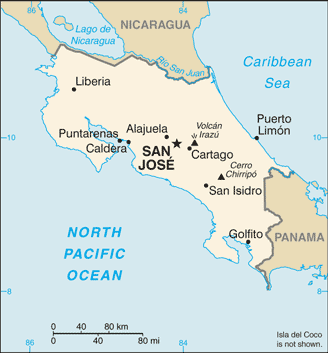 Updated political map of Costa Rica
