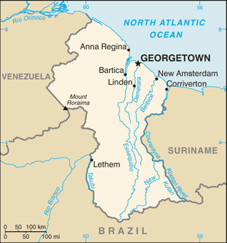 Mapa de Guyana político actualizado