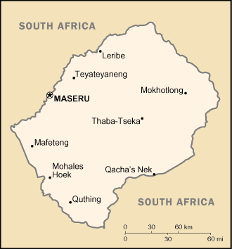 Mapa de Lesoto político actualizado
