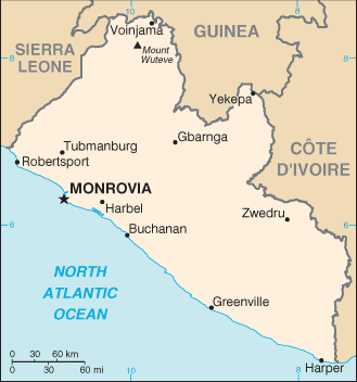 Mapa de Liberia político actualizado