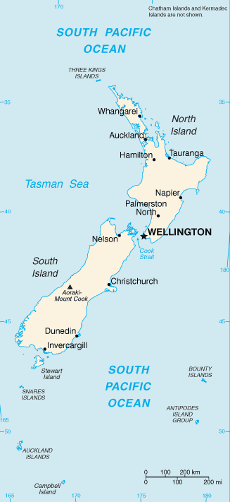 Updated political map of New Zealand