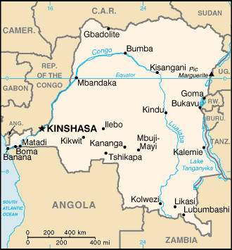 Mapa de República Democrática del Congo político actualizado