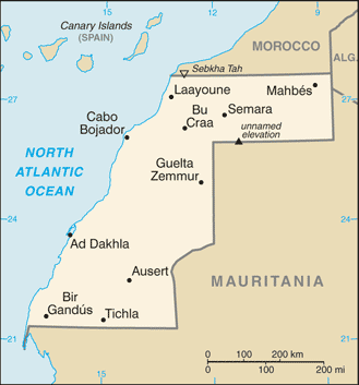 Mapa de Sáhara Occidental (Rep. Dem. Árabe Saharaui) político actualizado