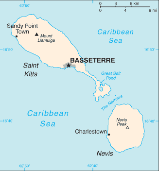 Mapa de San Cristóbal y Nieves político actualizado