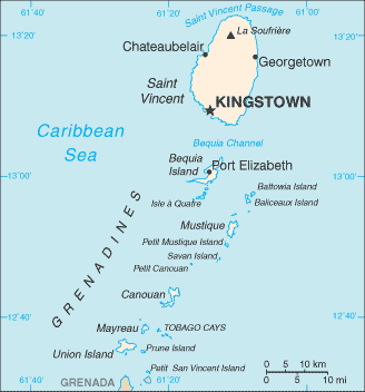 Mapa de San Vicente y las Granadinas político actualizado