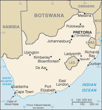 Mapa de Sudáfrica político actualizado