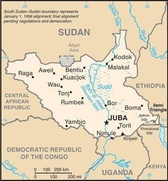 Mapa de Sudán del Sur político actualizado