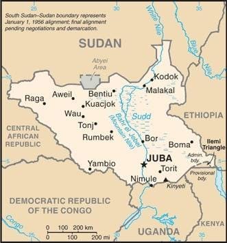 Mapa de Sudán del Sur político actualizado