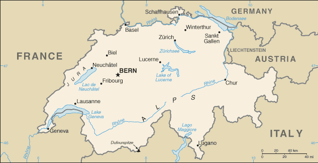 Mapa de Suiza político actualizado