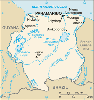 Mapa de Surinam político actualizado