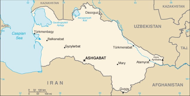 Mapa de Turkmenistán político actualizado