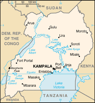 Mapa de Uganda político actualizado