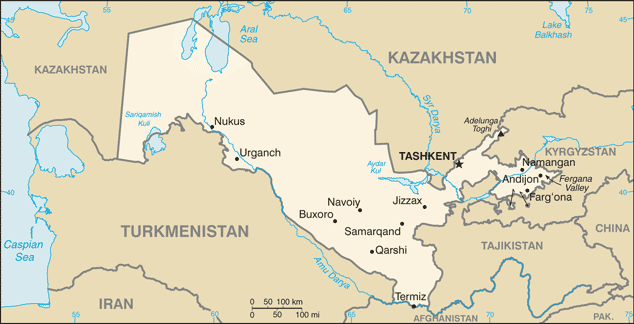 Mapa de Uzbekistán político actualizado