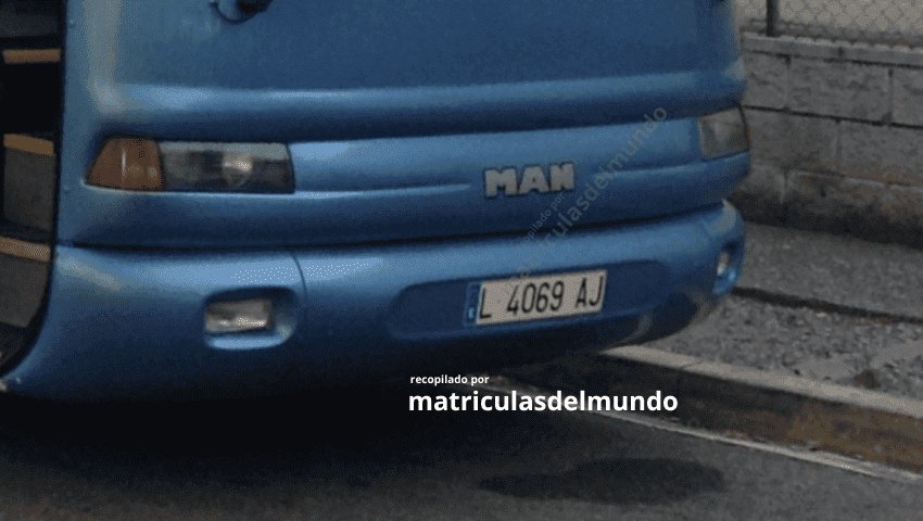 Imagen de matrícula de autobús azul de Lleida Lérida