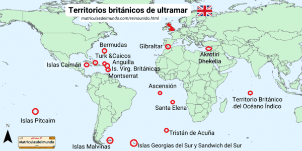 Matrícula del mundo con los territorios de ultramar